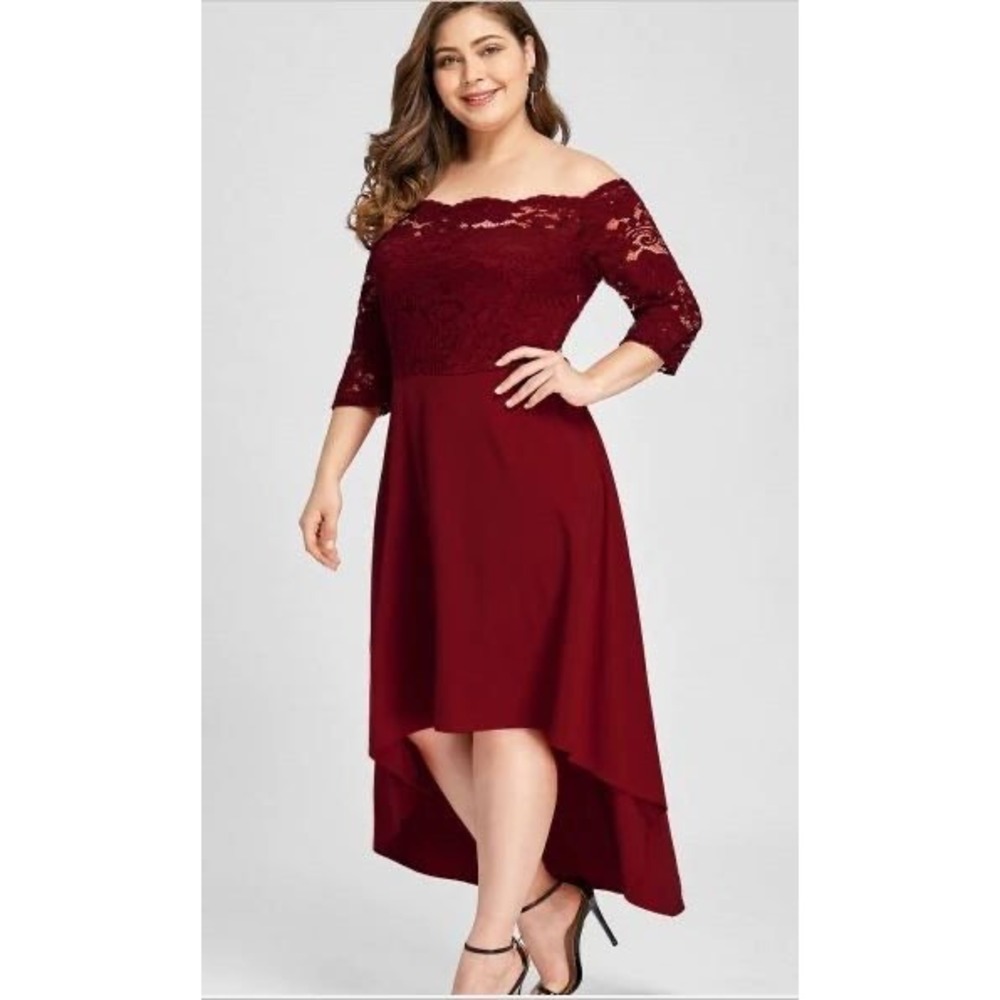 Nextmia burgundy Lace Off Shoulder High Low Cocktail Dress Womens size 14